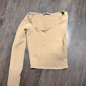 Zara Tan Asymmetrical Long Sleeve Bodysuit